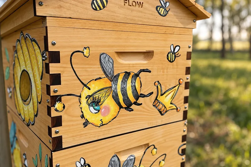 Ein von Hand bemalter Bienenstock im Park