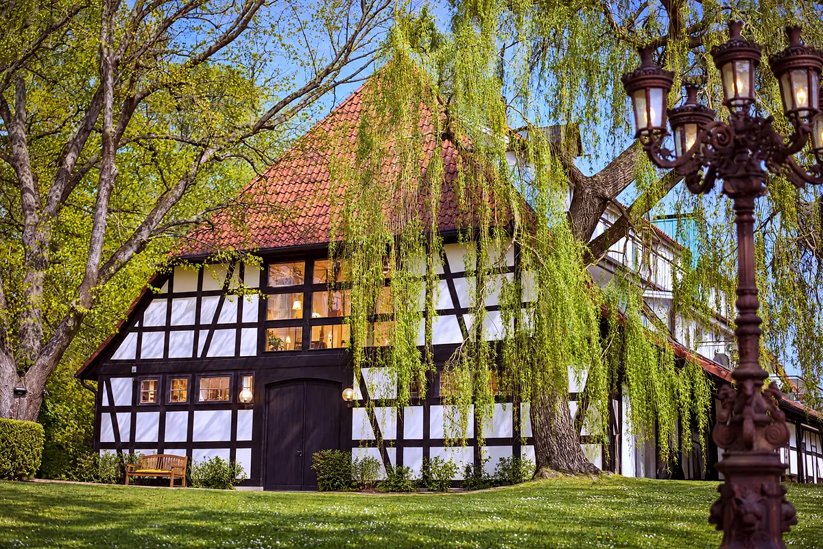 The half-timbered house under the weeping willow